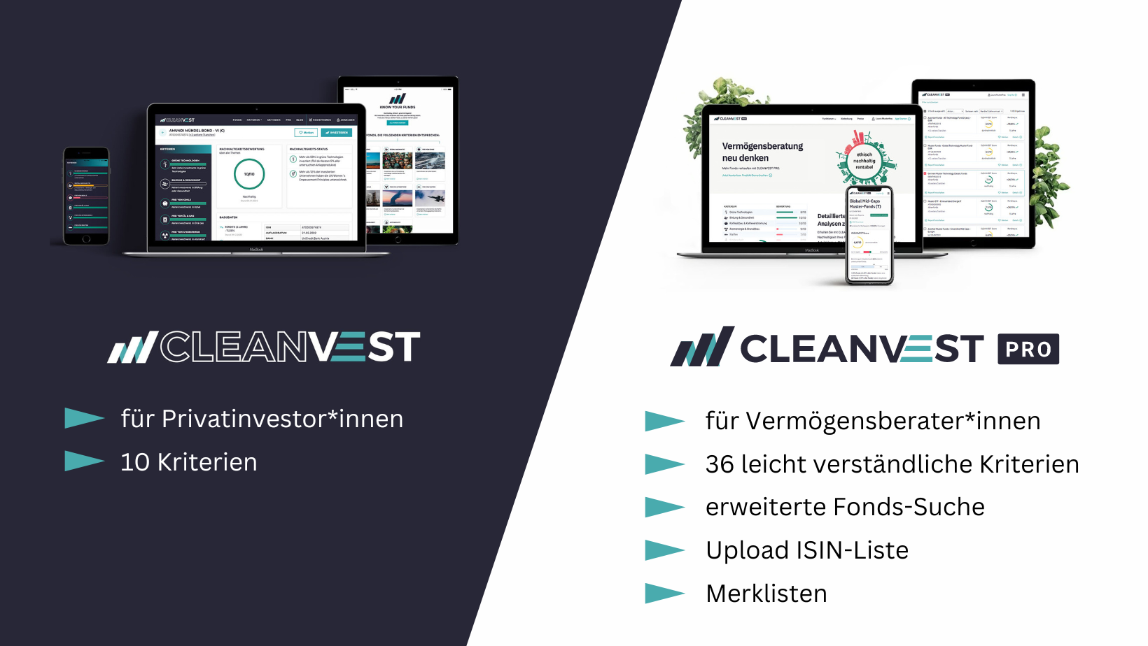 Vergleich CLEANVEST.org und CLEANVEST PRO